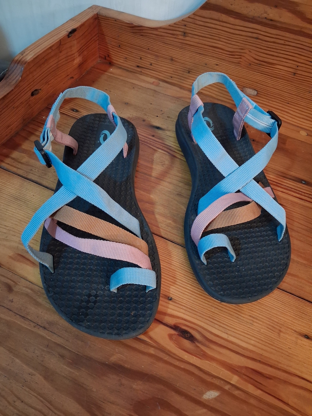 Multicolor Strappy Outdoor Sandals - Blue, Pink, Tan